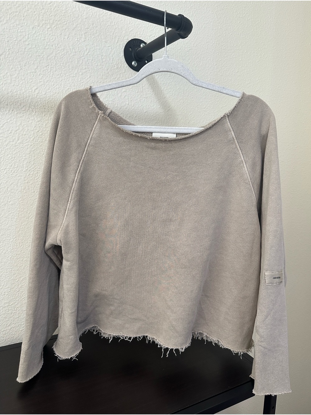 Joah Brown Cropped Raw-Edge Sweatshirt